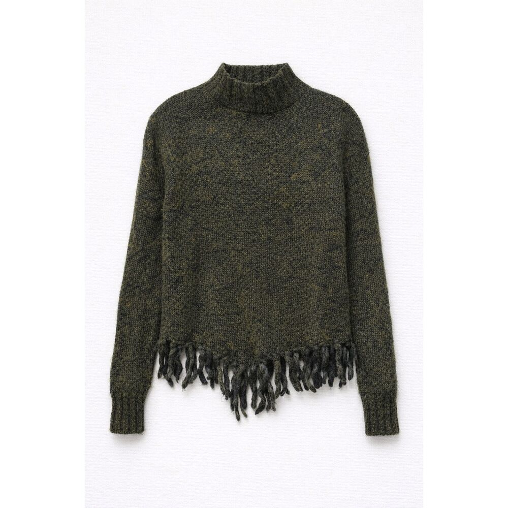 White Stag Fringe Turtleneck Sweater Forest Green Wool Blend L Granola Cabincore
